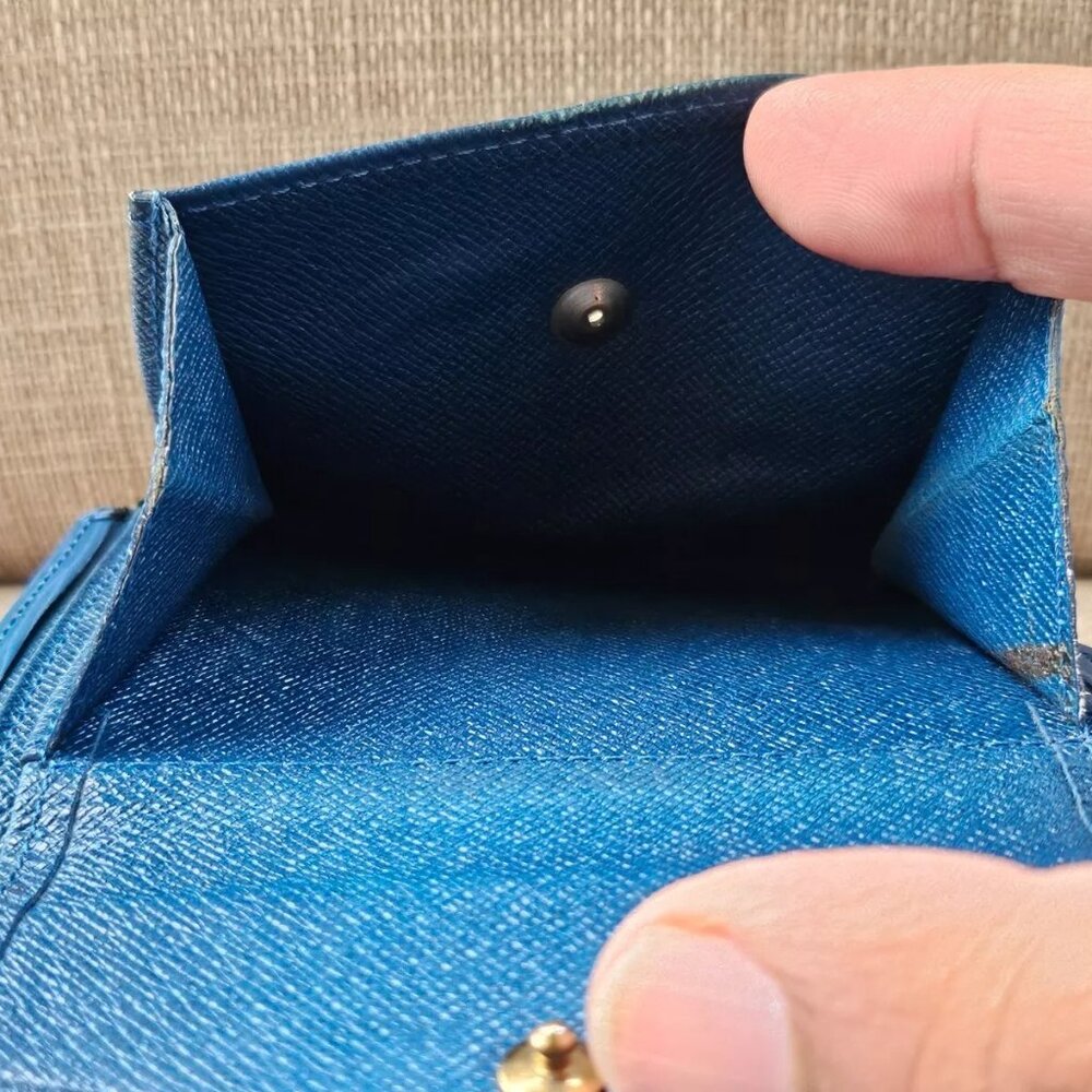 Louis Vuitton Wallet Card Holder Blue Leather Bifold Purse Made in Spain - Picture 9 of 13